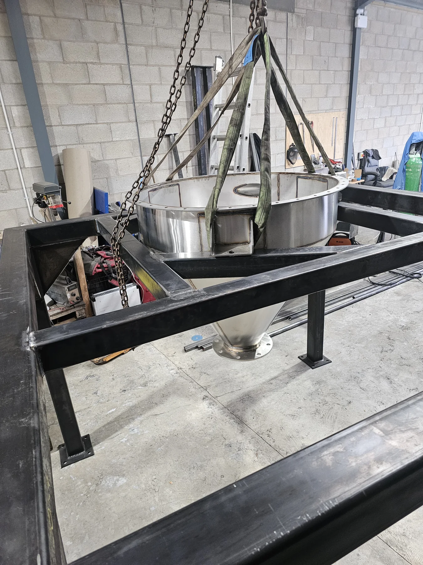 Fabricated hopper and support frame